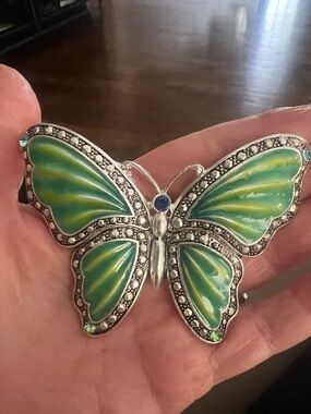 Vintage Enamel Butterfly pendant or buckle  with Green-Blue Wings